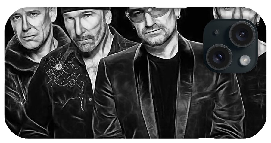 Bono iPhone Case featuring the mixed media U2 Collection #4 by Marvin Blaine
