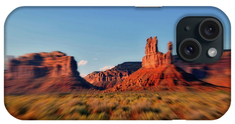 Valley Of The Gods iPhone Case featuring the photograph 4 Wheeling Valley Of The Gods Utah Text Black by Thomas Woolworth