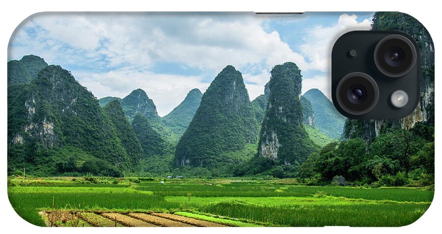 Karst iPhone Case featuring the photograph Karst mountains and rural scenery #45 by Carl Ning