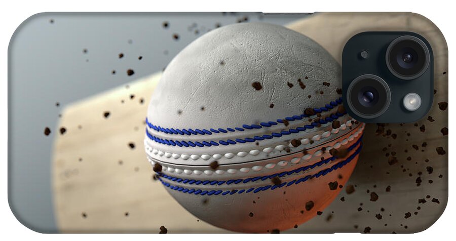 Strike iPhone Case featuring the digital art Cricket Ball Striking Bat In Slow Motion #5 by Allan Swart