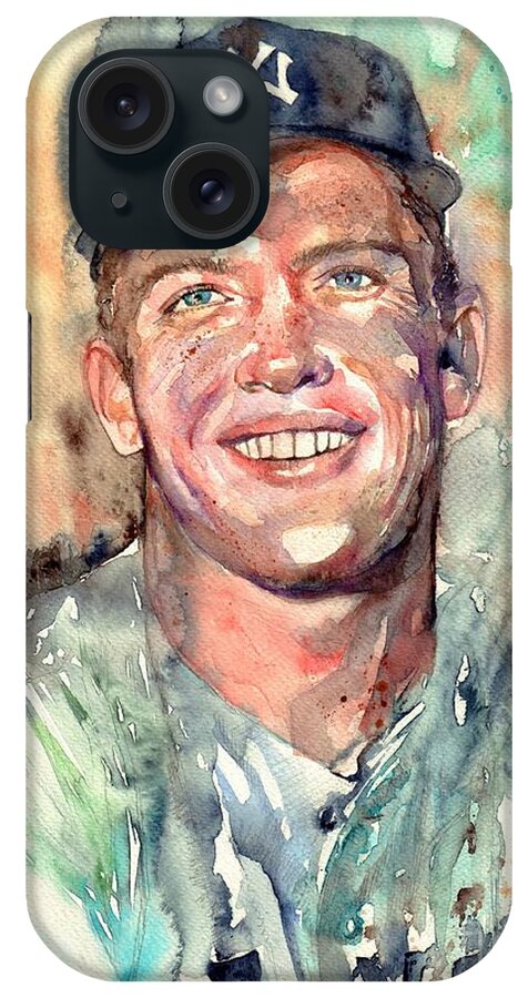 Mick iPhone Case featuring the painting Mickey Mantle portrait #5 by Suzann Sines