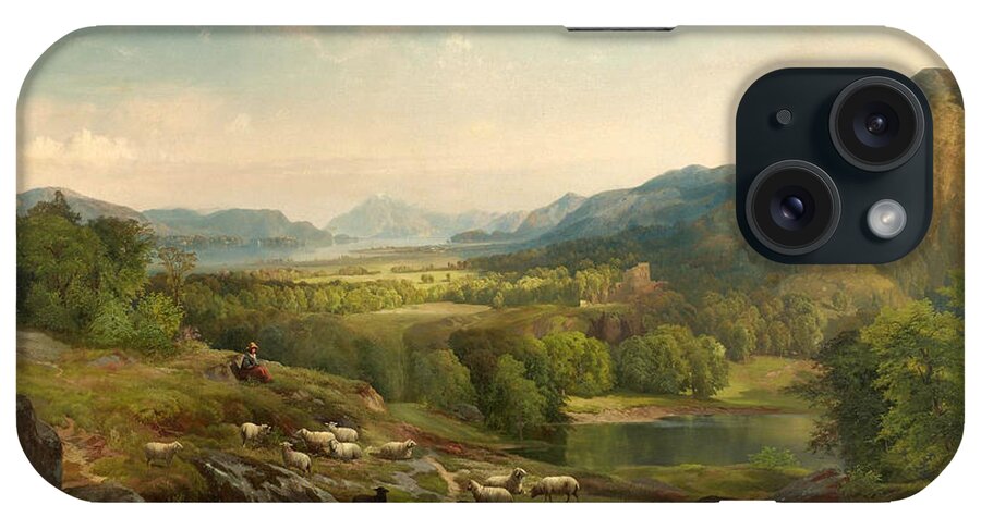 Thomas Moran iPhone Case featuring the painting Shepherdess Watching her Flock #6 by Thomas Moran