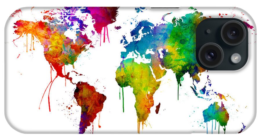 A Bright And Colorful Watercolor World Map. iPhone Case featuring the digital art Watercolor Map of the World Map #5 by Michael Tompsett