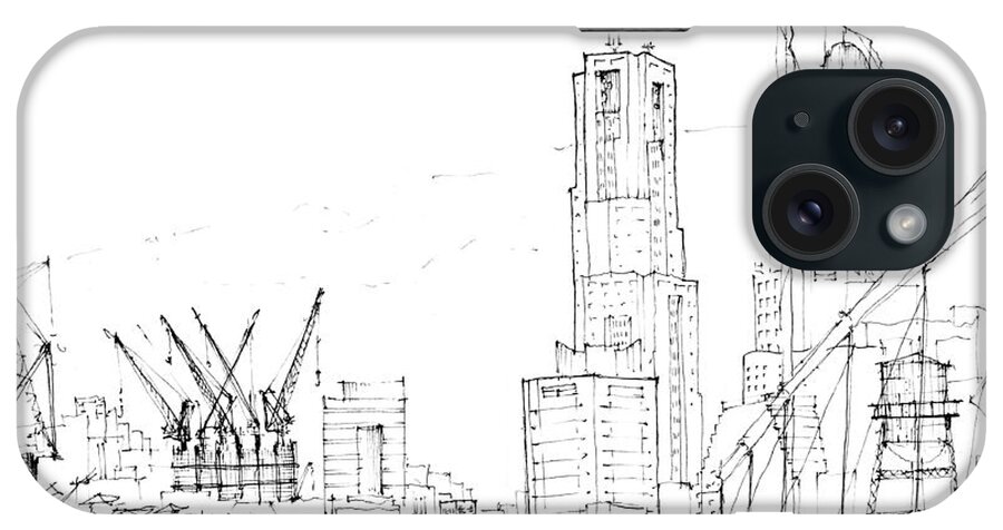 Sustainability iPhone Case featuring the drawing 5.2.Japan-1-Tokyo-skyline by Charlie Szoradi