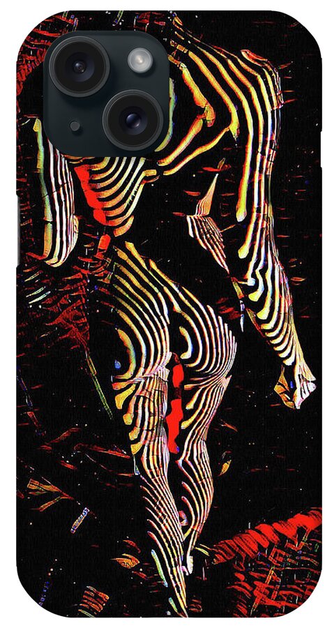 Strong iPhone Case featuring the digital art 5360s-MAK Abstract Zebra Striped Woman Strong Shoulders by Chris Maher