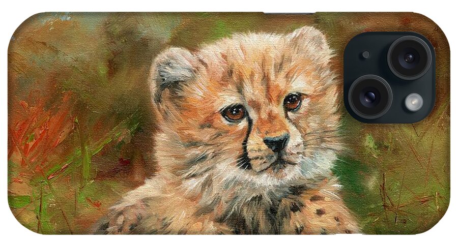 Cheetah iPhone Case featuring the painting Cheetah Cub #6 by David Stribbling