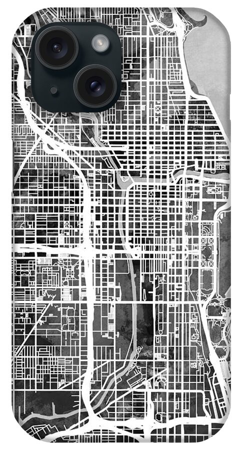 Chicago iPhone Case featuring the digital art Chicago City Street Map #6 by Michael Tompsett