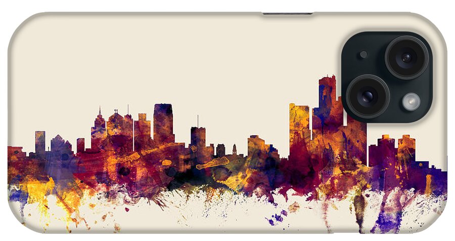 United States iPhone Case featuring the digital art Detroit Michigan Skyline #6 by Michael Tompsett