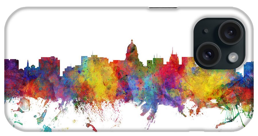Madison iPhone Case featuring the digital art Madison Wisconsin Skyline #6 by Michael Tompsett