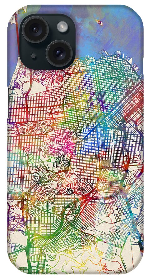 San Francisco iPhone Case featuring the digital art San Francisco City Street Map #6 by Michael Tompsett