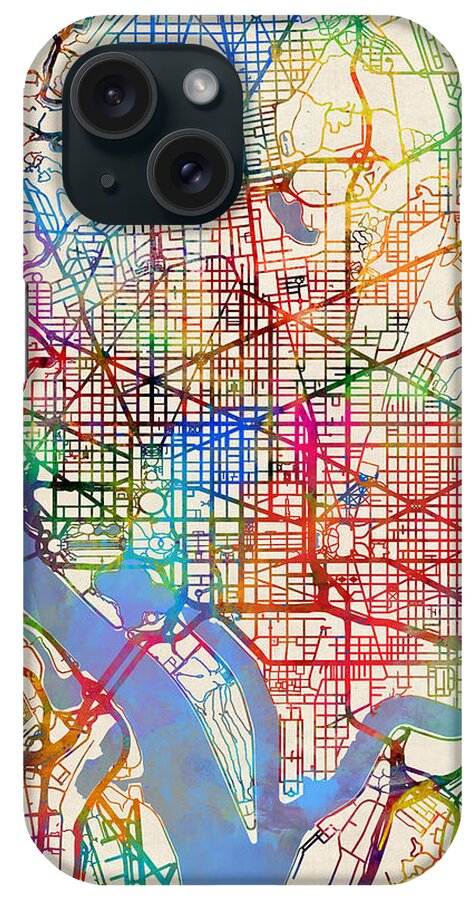 Street Map iPhone Case featuring the digital art Washington DC Street Map #6 by Michael Tompsett