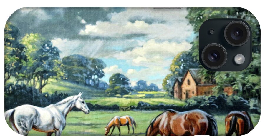 Jeanne Mellin iPhone Case featuring the painting #64 - Mares in Field #64 by Jeanne Mellin Herrick