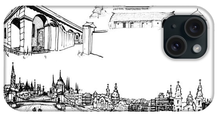 Budapest Sustainability iPhone Case featuring the drawing 6.50.Hungary-5-detail-f by Charlie Szoradi