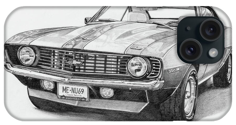 69 Camaro iPhone Case featuring the drawing 69 Camaro by Dan Menta