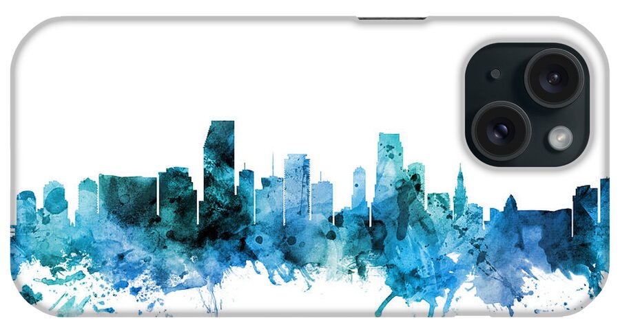 Miami iPhone Case featuring the digital art Miami Florida Skyline #7 by Michael Tompsett