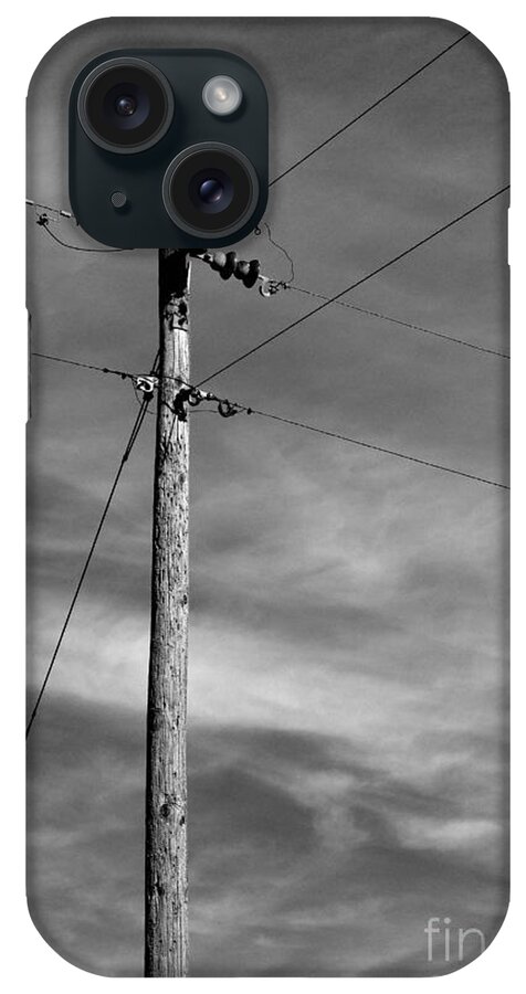 Electric Electrical Electricity Sky Cloud Clouds Black White Monochrome Power Pole High Voltage Volt Volts Wire Wiring iPhone Case featuring the photograph 7200v Tee 9178 by Ken DePue