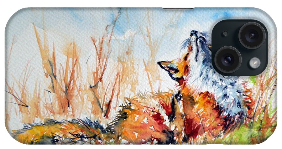 Red Fox iPhone Case featuring the painting Red fox #7 by Kovacs Anna Brigitta