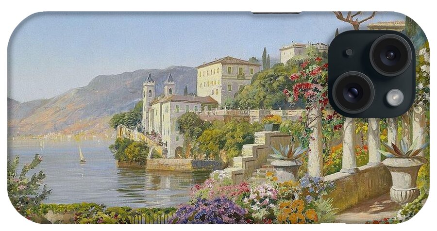 Alois Arnegger (1879-1963) View Of A Lake In The South iPhone Case featuring the painting View of a Lake in the South #8 by MotionAge Designs