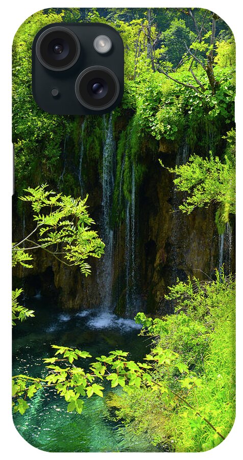 Green iPhone Case featuring the photograph Waterfall in Plitvice National Park in Croatia #8 by Brandon Bourdages
