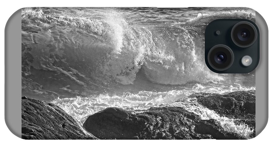 Maine iPhone Case featuring the photograph Black and White Large Waves Near Pemaquid Point On The Coast Of #9 by Keith Webber Jr