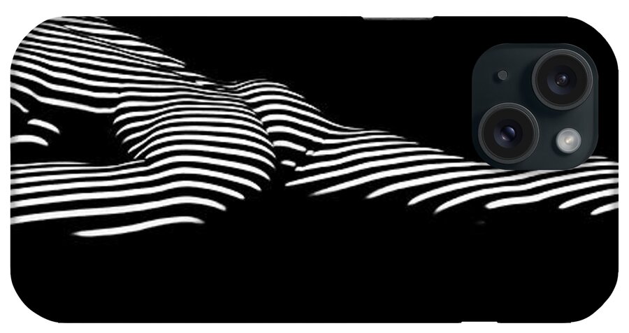Striped Nude Feline Woman Yoga Pigeon Pose Abstract Black White Fine Art Erotic Sensual Tasteful iPhone Case featuring the photograph 9474 Zebra Stripe Yoga Pigeon Pose Feline Grace by Chris Maher