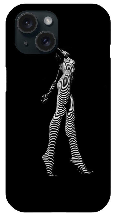 Zebra iPhone Case featuring the photograph 9825-DJA Black and White Zebra Striped Woman Unique Perspective Fine Art Photograph by Chris Maher by Chris Maher