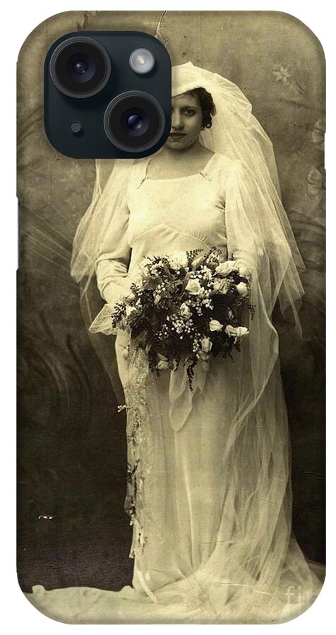 A Beautiful Vintage Photo Of Coloured Colored Lady In Her Wedding Dress iPhone Case featuring the photograph A beautiful vintage photo of coloured colored lady in her wedding dress by Vintage Collectables