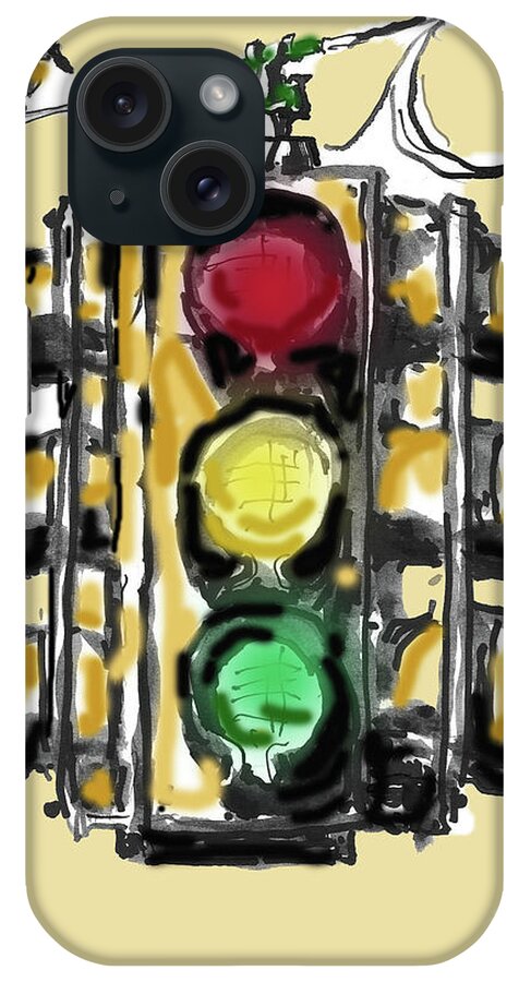 Traffic iPhone Case featuring the painting A Bird And Traffic Light by Terry Banderas