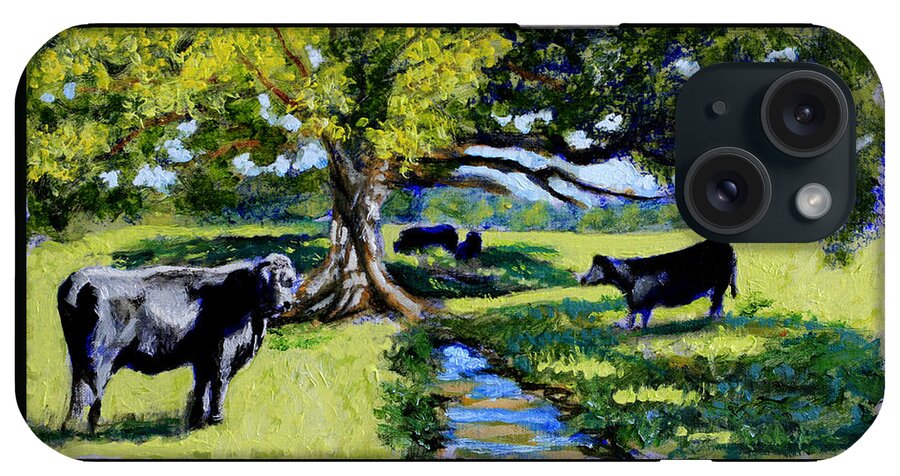 Impressionist Painting Of Cow And Bull iPhone Case featuring the painting A Challenging View by David Zimmerman