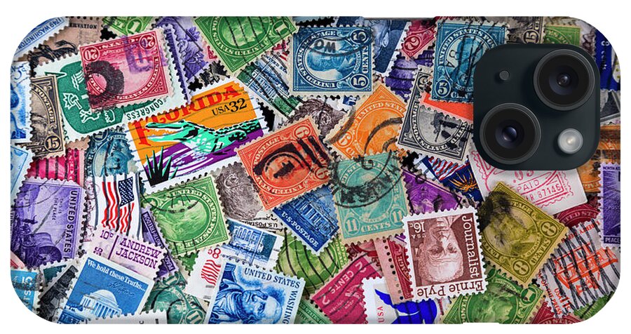 Stamp Collecting iPhone Case featuring the photograph A Collection of used US Postage Stamps off paper by Jack R Perry