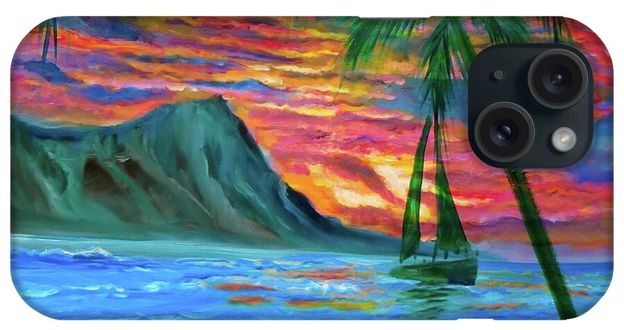 Diamond Head iPhone Case featuring the painting A Cruise Around Diamond Head by Jenny Lee