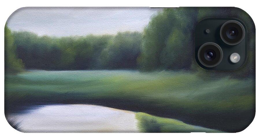 Nature; Lake; Sunset; Sunrise; Serene; Forest; Trees; Water; Ripples; Clearing; Lagoon; James Christopher Hill; Jameshillgallery.com; Foliage; Sky; Realism; Oils; Green; Tree iPhone Case featuring the painting A Day In The Life 3 by James Hill