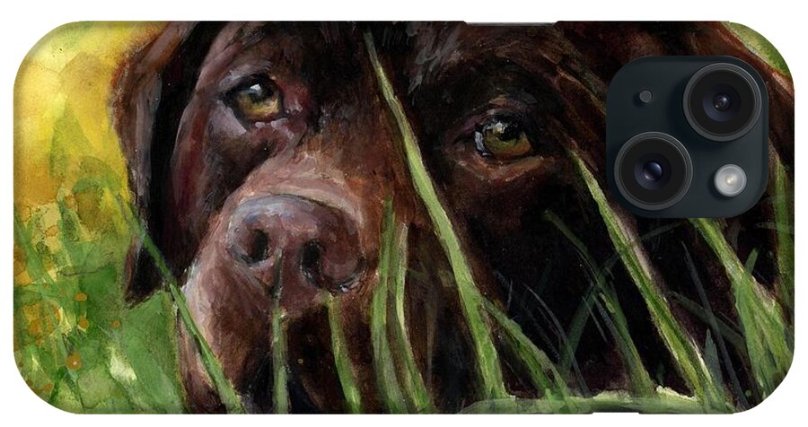Chocolate Labrador Retriever iPhone Case featuring the painting A Gardener's Friend by Molly Poole