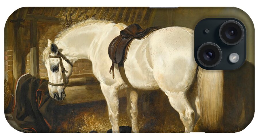 John Frederick Herring Sr iPhone Case featuring the painting A Grey Pony in a Stable with Ducks by John Frederick Herring Sr