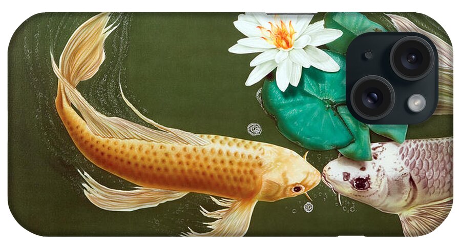 Koi Fish iPhone Case featuring the painting A Kiss Is Just A Kiss by Dan Menta