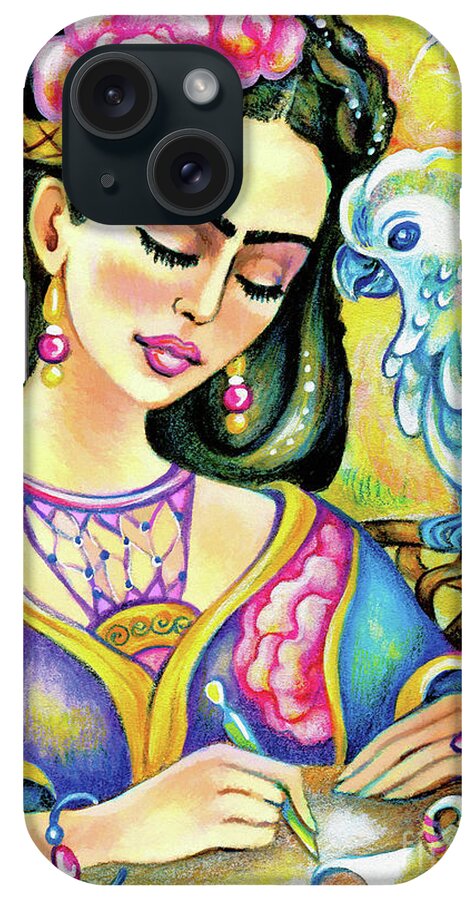 Woman And Parrot iPhone Case featuring the painting A Letter to Far Away by Eva Campbell