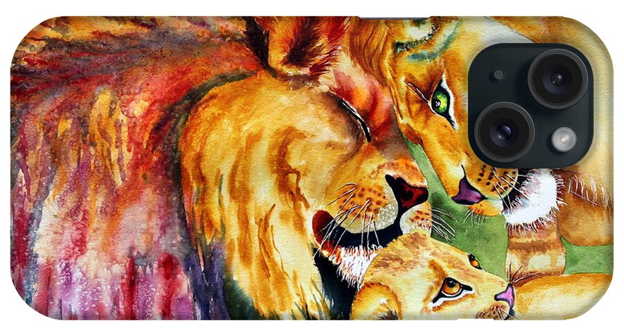 Lion iPhone Case featuring the painting A Lion's Pride by Maria Barry