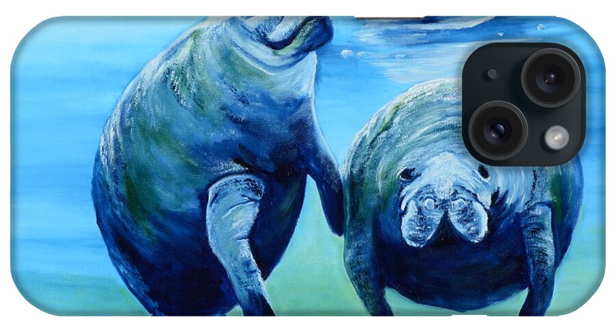 Manatee iPhone Case featuring the painting A Manatee Family by Lloyd Dobson