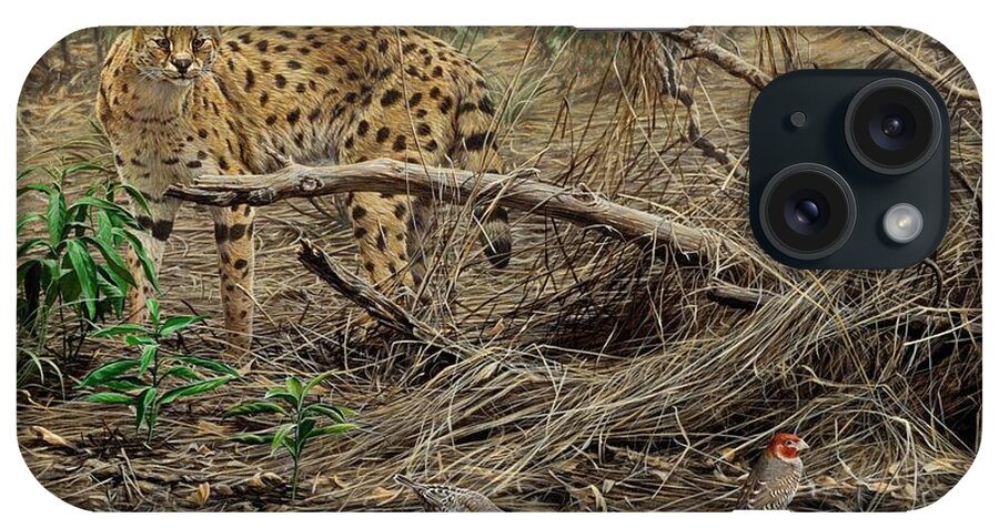 Serval iPhone Case featuring the painting A Quiet Approach by Alan M Hunt