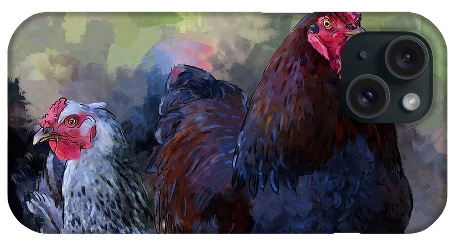 Agriculture iPhone Case featuring the digital art A rooster and a hen by Debra Baldwin
