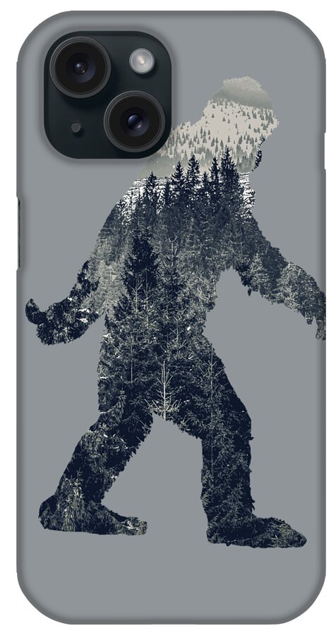Sasquatch iPhone Case featuring the digital art A Sasquatch Bigfoot Silhouette Hiking The Tundra Deep Forest by Garaga Designs