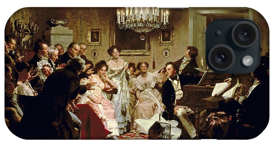 A Schubert Evening In A Vienna Salon By Julius Schmid (1854-1935) iPhone Case featuring the painting A Schubert Evening in a Vienna Salon by Julius Schmid