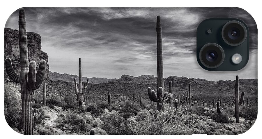 Arizona iPhone Case featuring the photograph A Morning Hike in the Superstition in Black and White by Saija Lehtonen