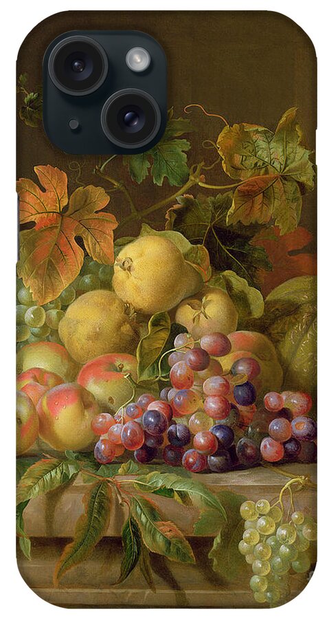 Still iPhone Case featuring the painting A Still Life of Melons Grapes and Peaches on a Ledge by Jakob Bogdani