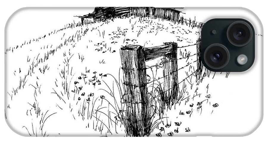 Fence iPhone Case featuring the drawing A Strong Fence and Weak Barn by Randy Welborn