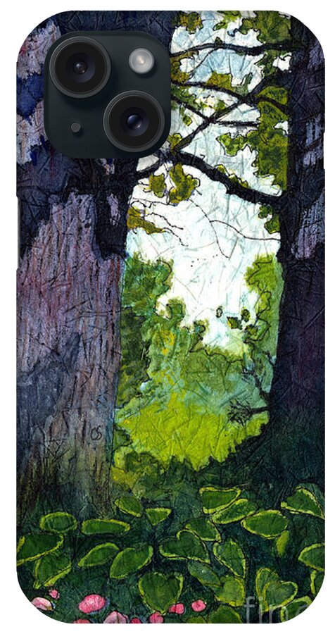 Trees iPhone Case featuring the painting A View Through the Trees Watercolor Batik by Conni Schaftenaar