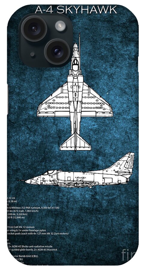 A4 Skyhawk iPhone Case featuring the digital art A4 Skyhawk Blueprint by Airpower Art