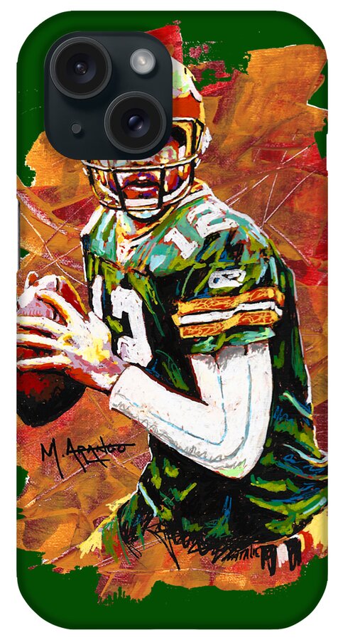 Aaron iPhone Case featuring the painting Aaron Rodgers by Maria Arango