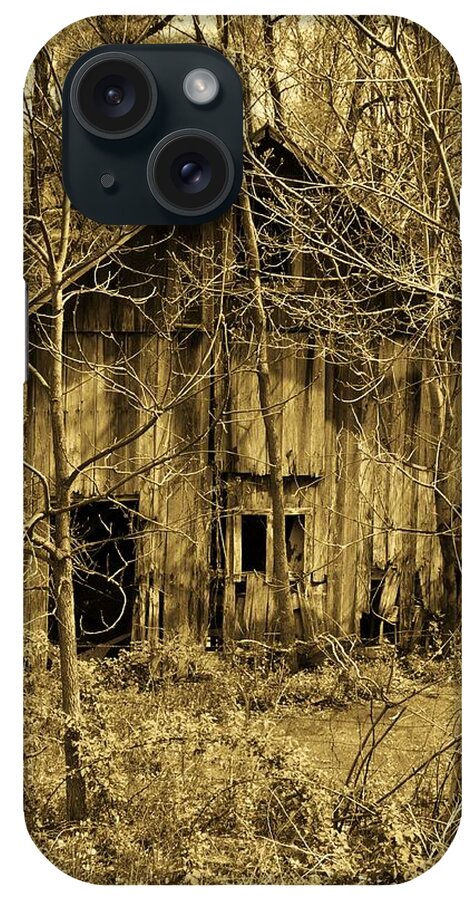 Barn iPhone Case featuring the digital art Abandoned Barn in Woods by Robert Habermehl