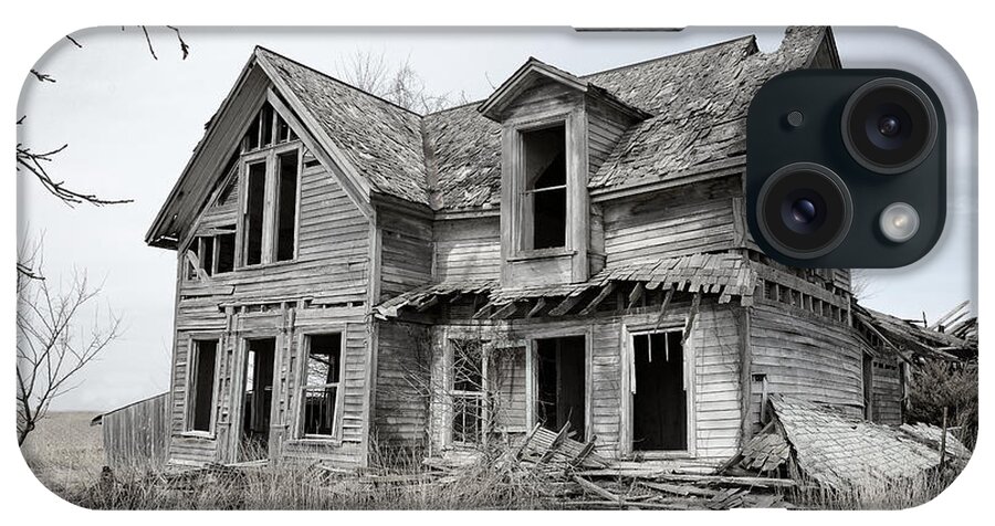 Black White Monochrome Abandoned Farm House Abandon Decrepit Home Dwelling Old Disrepair iPhone Case featuring the photograph Abandoned House No 2 2870 by Ken DePue